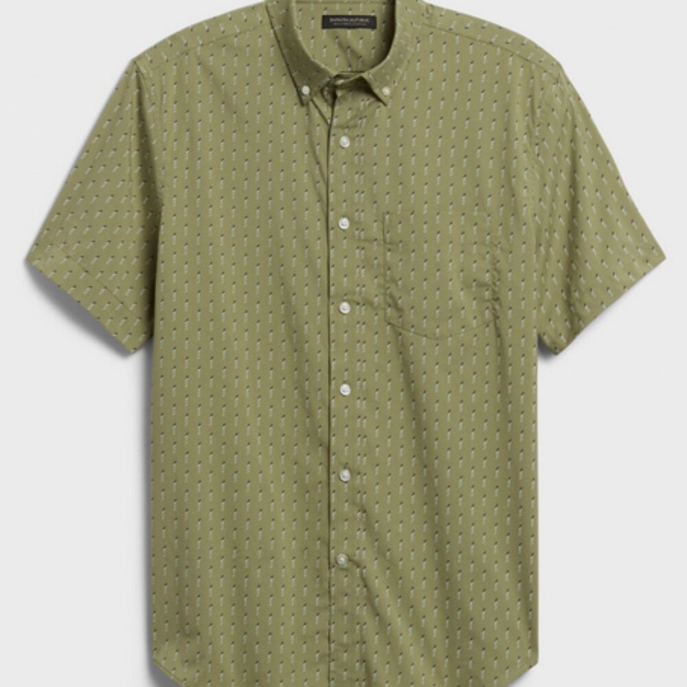 Banana Republic Men's Slim-Fit Tech-Stretch Cotton Button-up Shirt, M in Olive